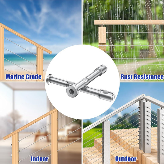 CKE 1/8" Invisible Cable Railing Swageless Tensioner For 2"x2", 3"x3", and 4"x4" Wood/Metal Posts,CR301