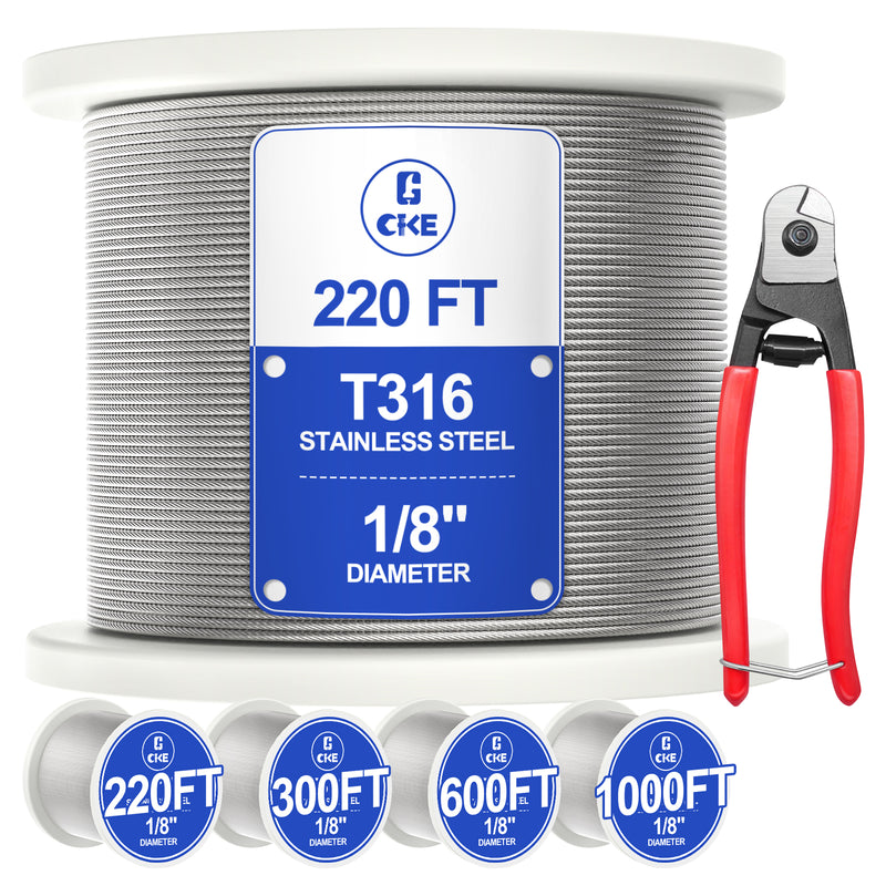 Load image into Gallery viewer, CKE 1/8" Silver T316 Stainless Steel Wire Rope CW600-1/8