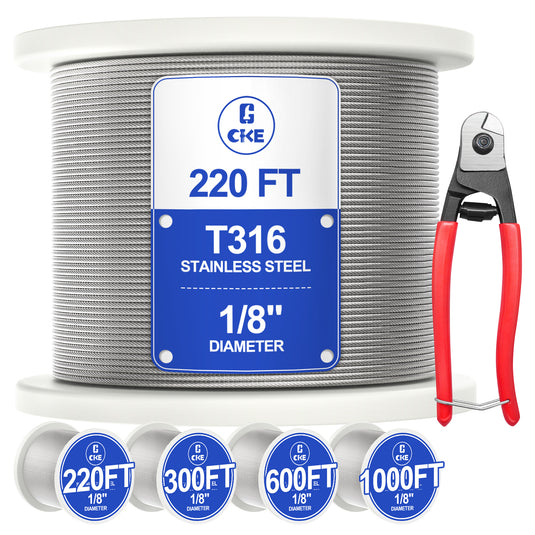CKE 1/8" Silver T316 Stainless Steel Wire Rope CW600-1/8