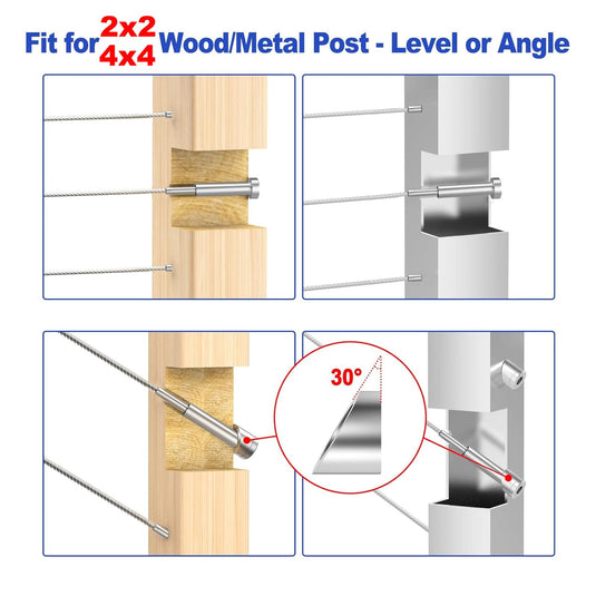 CKE 1/8" Invisible Cable Railing Swage Tensioner For 2"x2" 4"x4" Wood/Metal Post,CR31-295