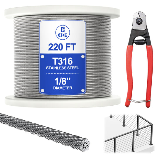 CKE 1/8" Silver T316 Stainless Steel Wire Rope CW600-1/8