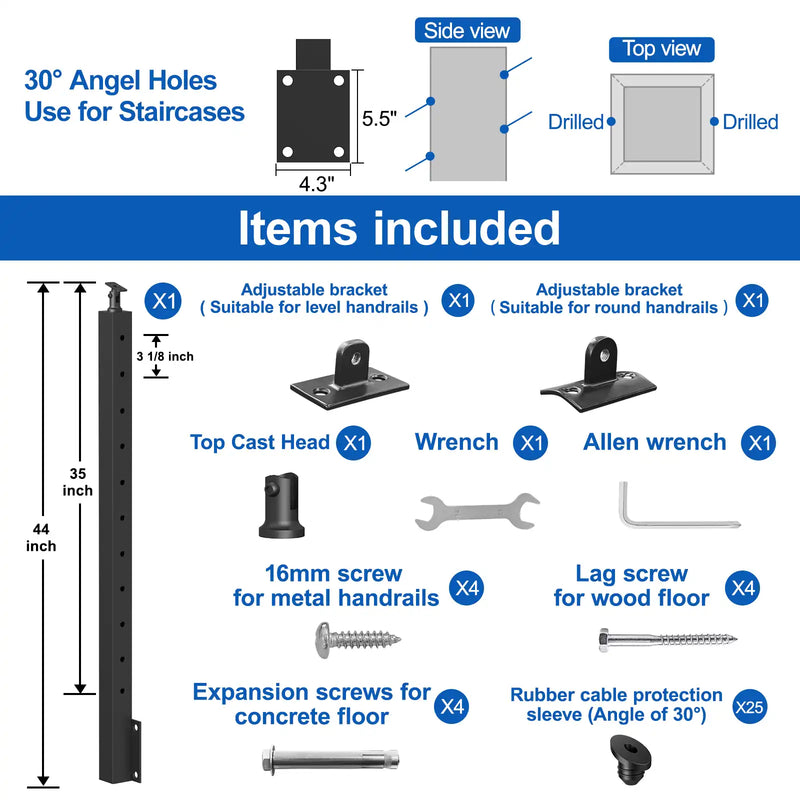 Load image into Gallery viewer, CKE 36" Angle Drilled Side Mount Post for Cable Railing_02