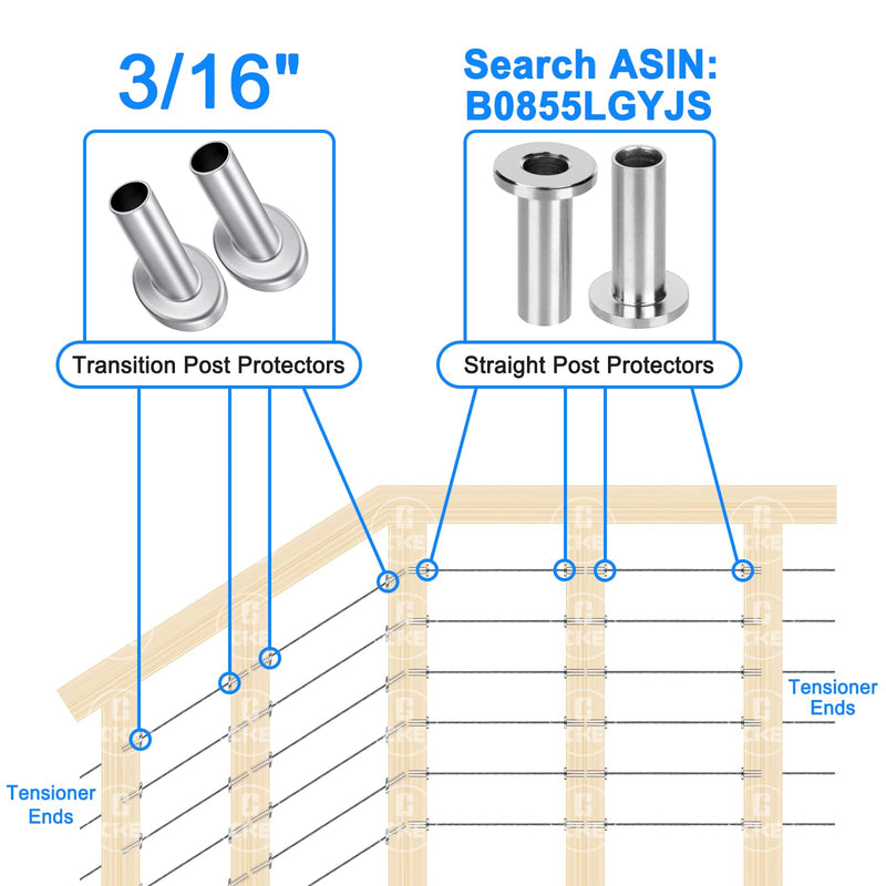 Load image into Gallery viewer, CKE Silver 45 Degree Cable Railing Angle Beveled Protector Sleeves For 1/8", 5/32", 3/16" Wire Rope,CR30-45