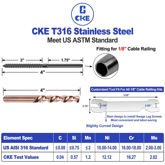 CKE Black T316 Stainless Steel Left&Right Handed Thread Swage Lag Screws BCR35_02