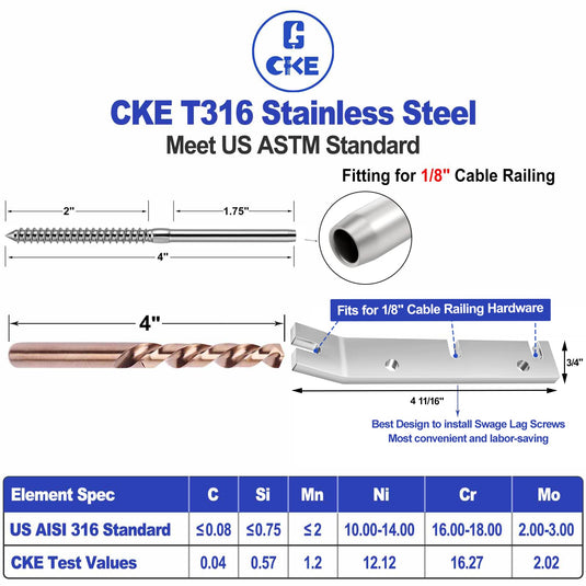 CKE T316 Stainless Steel Left&Right Handed Thread Swage Lag Screws Kit CR35_02
