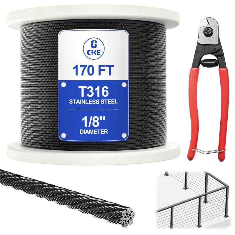 Load image into Gallery viewer, CKE 1/8" Black T316 Stainless Steel Wire Rope - BCW6