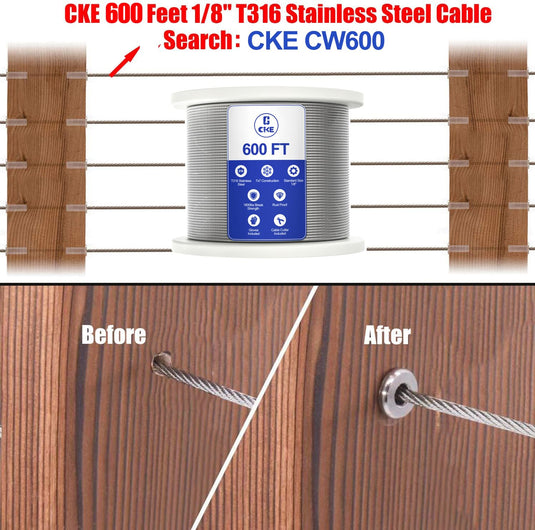 Cke Silver T316 Marine-grade Sleeves For 1/8" 5/32" 3/16" Cable, Ideal For Wood Railings CR01-2_05