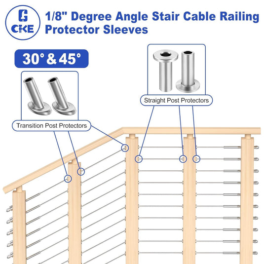Cke Silver T316 Marine-grade Sleeves For 1/8" 5/32" 3/16" Cable, Ideal For Wood Railings CR01-2_06