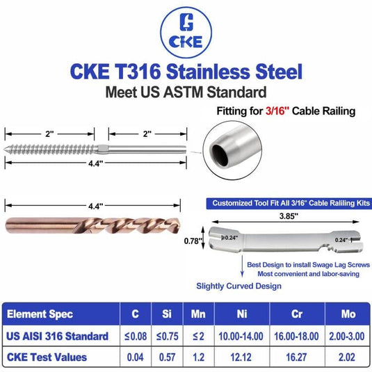 CKE 60 Pack 3/16" Left&Right Handed Thread Swage Lag Screws_06