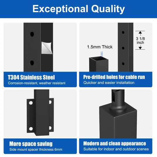 CKE 36" Angle Drilled Side Mount Post for Cable Railing_05