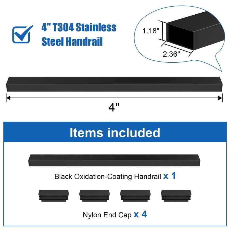 Load image into Gallery viewer, CKE 4" Stainless Steel Black Rectangular Handrail HT02_02