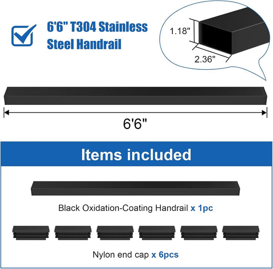 CKE 8ft Stainless Steel Black Rectangular Cable Railing Handrail HT01
