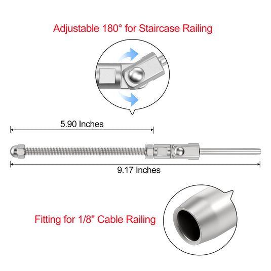 CKE 180° Adjustable Angle Cable Railing Swage Threaded Stud Tension End Fitting Terminal_02