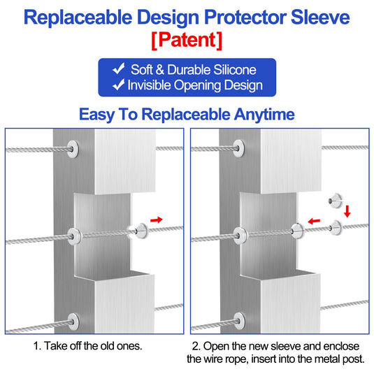 CKE White Cable Railing Rubber Grommets Protective Sleeves For 1/8" 5/32" 3/16" Cable, CR10