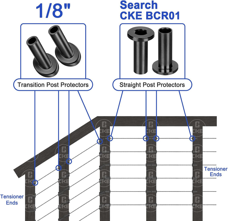 Load image into Gallery viewer, CKE Black 30 Degree Cable Railing Angle Beveled Protector Sleeves For 1/8" Wire Rope,BCR03-1/8-30