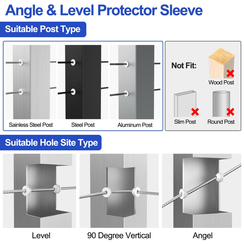 Load image into Gallery viewer, CKE White Cable Railing Rubber Grommets Protective Sleeves For 1/8" 5/32" 3/16" Cable, CR10