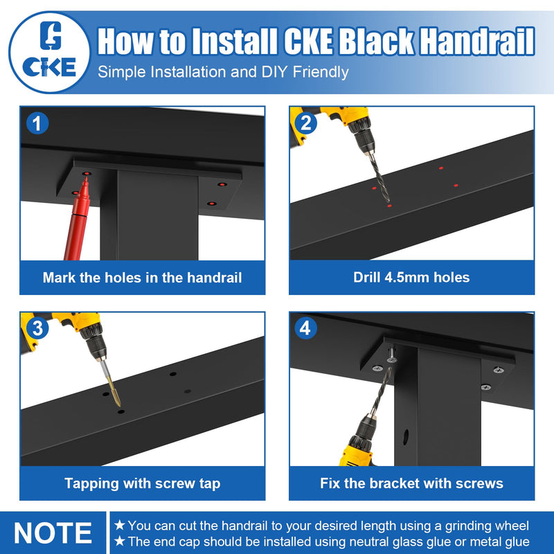 Load image into Gallery viewer, CKE 2 Pack 6'6" Stainless Steel Black Rectangular Handrail HT01_06