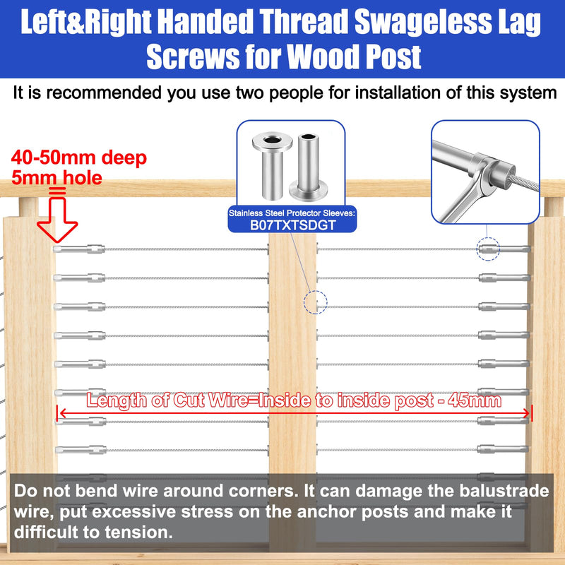 Load image into Gallery viewer, CKE 20 Pack 1/8" Swageless Lag Screws Left & Right Cable Railing Hardware Kit CR303_03