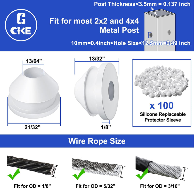 Load image into Gallery viewer, CKE White Cable Railing Rubber Grommets Protective Sleeves For 1/8" 5/32" 3/16" Cable, CR10