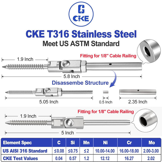 CKE 180° Adjustable Right&Left Handed Thread Swage Lag Screws CR207_02