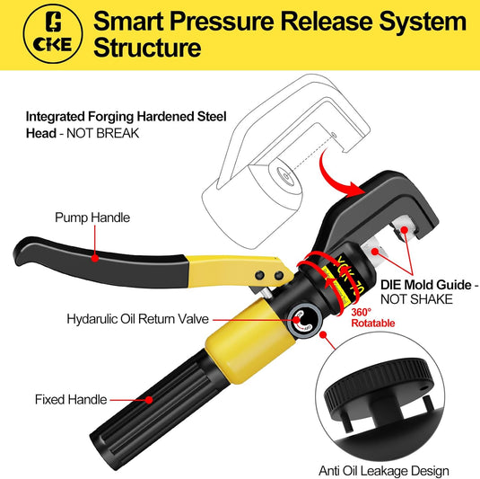 CKE 10 Ton Yellow Hydraulic Crimper Tool and Cable Cutter HC01