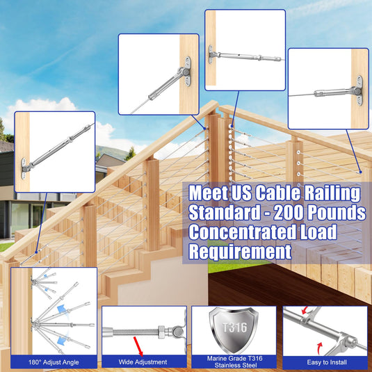 CKE Upgraded 10 Pairs 1/8" Swageless Cable Railing Kit CR302_05