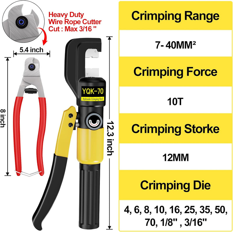 Load image into Gallery viewer, CKE 10 Ton Yellow Hydraulic Crimper Tool and Cable Cutter HC01