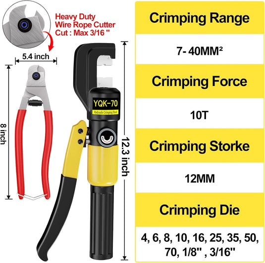 CKE 10 Ton Yellow Hydraulic Crimper Tool and Cable Cutter HC01