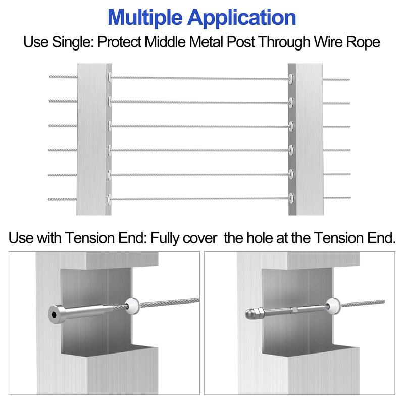 Load image into Gallery viewer, CKE White Cable Railing Rubber Grommets Protective Sleeves For 1/8" 5/32" 3/16" Cable, CR10