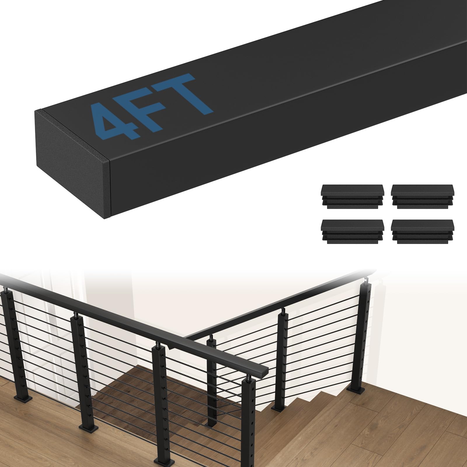 KWDOBUUS 4FT Square Tube Handrail,Wall Mount Staircase Handrail Modern