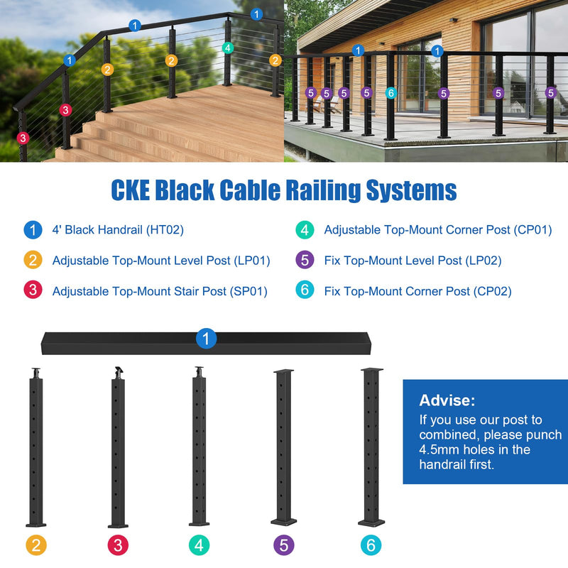 Load image into Gallery viewer, CKE 4" Stainless Steel Black Rectangular Handrail HT02_04