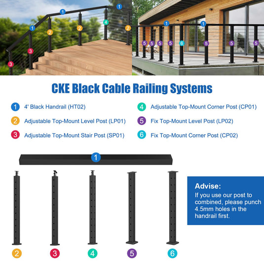 CKE 4" Stainless Steel Black Rectangular Handrail HT02_04