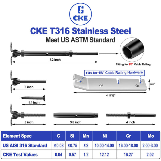CKE 1/8" Black Swage Toggle Turnbuckle Hardware Kit BCR25_03