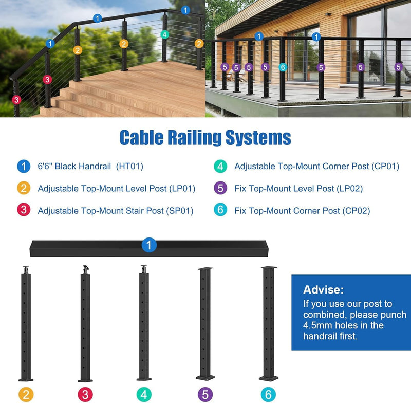 Load image into Gallery viewer, CKE 2 Pack 6'6" Stainless Steel Black Rectangular Handrail HT01_03