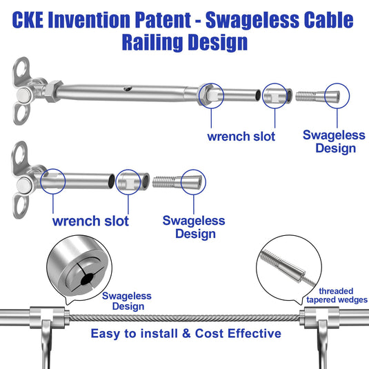 CKE Upgraded 10 Pairs 1/8" Swageless Cable Railing Kit CR302_04