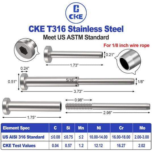 CKE 20 Pairs T316 Invisible Cable Railing Kit for 2x2, 4x4 Wood Metal Post_02