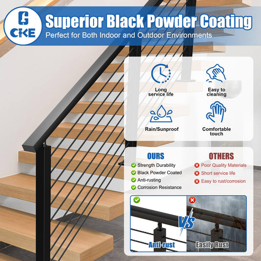 CKE 2 Pack 6'6" Stainless Steel Black Rectangular Handrail HT01_04