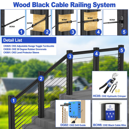 CKE 1/8" Black Swage Toggle Turnbuckle Hardware Kit BCR25_07