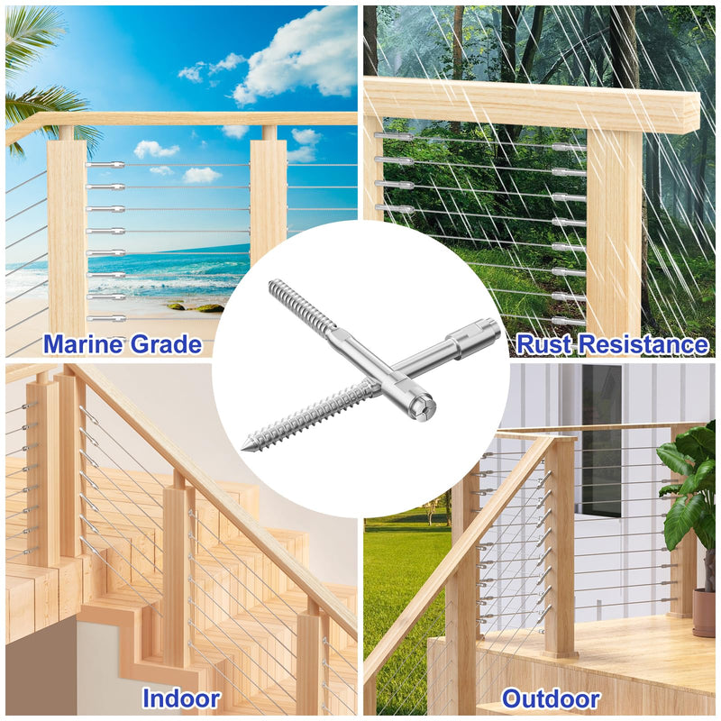 Load image into Gallery viewer, CKE 20 Pack 1/8" Swageless Lag Screws Left & Right Cable Railing Hardware Kit CR303_04