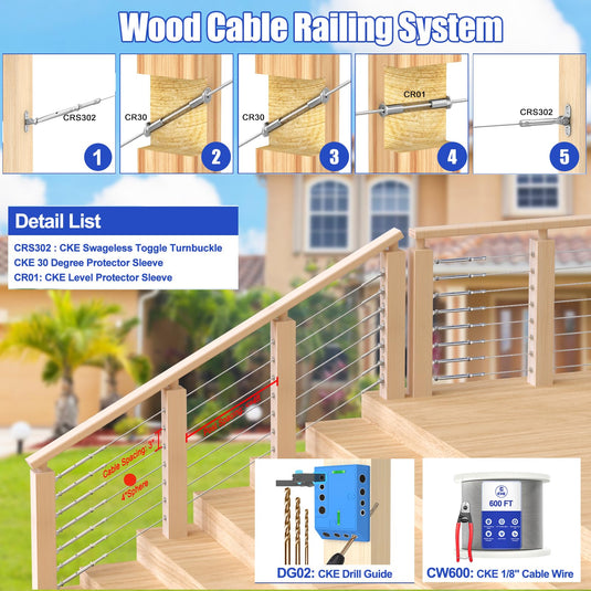 CKE Upgraded 10 Pairs 1/8" Swageless Cable Railing Kit CR302_07
