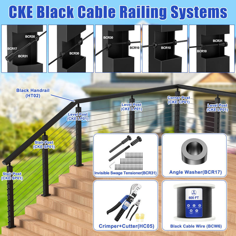 Load image into Gallery viewer, CKE 4" Stainless Steel Black Rectangular Handrail HT02_07