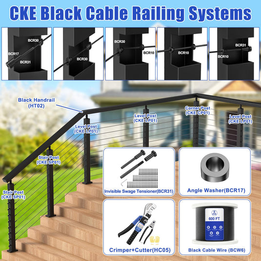 CKE 4" Stainless Steel Black Rectangular Handrail HT02_07
