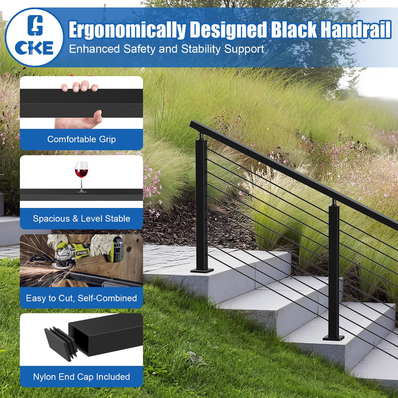 Load image into Gallery viewer, CKE 2 Pack 6'6" Stainless Steel Black Rectangular Handrail HT01_05