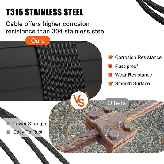 CKE 3/16" Black T316 Stainless Steel Cable-BCW6-3/16-316