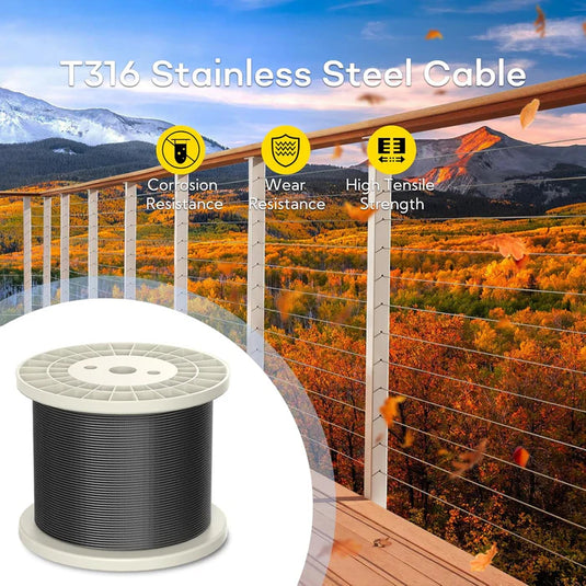 CKE 3/16" Black T316 Stainless Steel Cable-BCW6-3/16-316