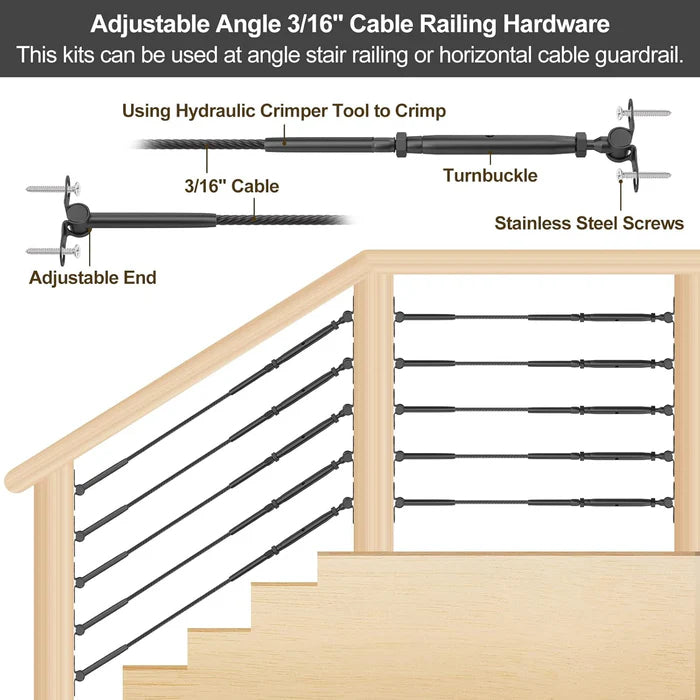 Load image into Gallery viewer, CKE 3/16" Black Cable Railing Swage Toggle Turnbuckles For Wood Posts BCR25-3/16