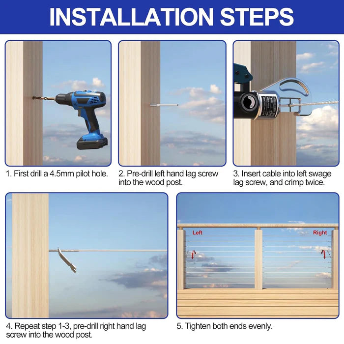 Load image into Gallery viewer, CKE 3/16" Black Cable Railing Swage Lag Screws Tensioner For Wood Posts, BCR35-3/16