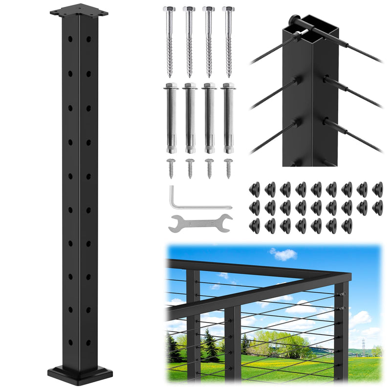Load image into Gallery viewer, CKE 36" Three Sides T-Drilled Cable Railing Corner Post (Post 35"x2"x2")  CP02-T-N1