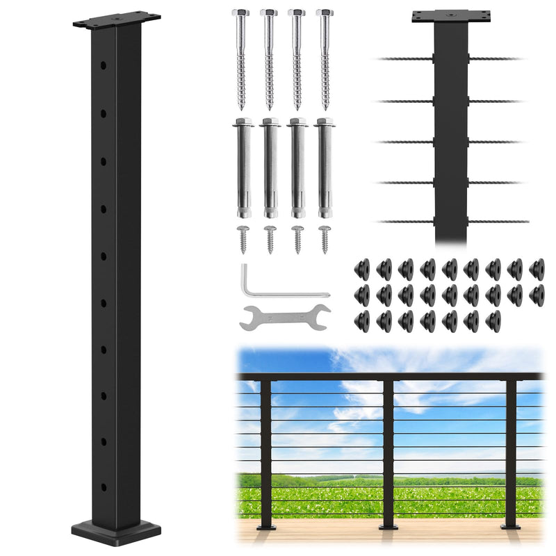 Load image into Gallery viewer, CKE 36" Black Level Drilled Cable Railing Post (Post 35"x2"x2")  LP02_01