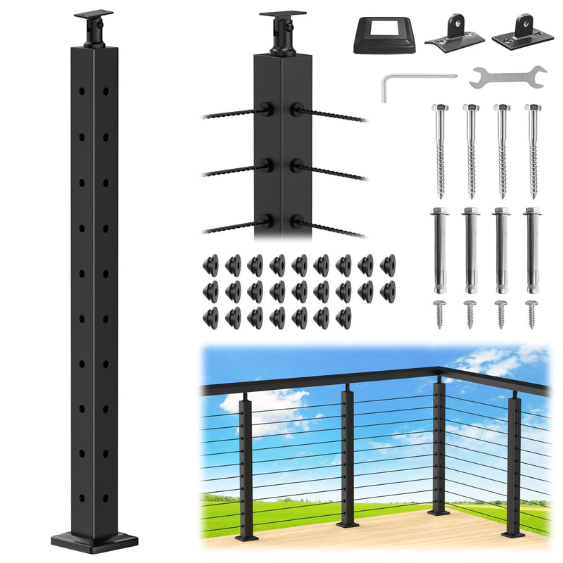 Load image into Gallery viewer, CKE 36" L-Drilled Adjustable Top Cable Railing Corner Post (Post 35"x2"x2") ,CP01-L-N1